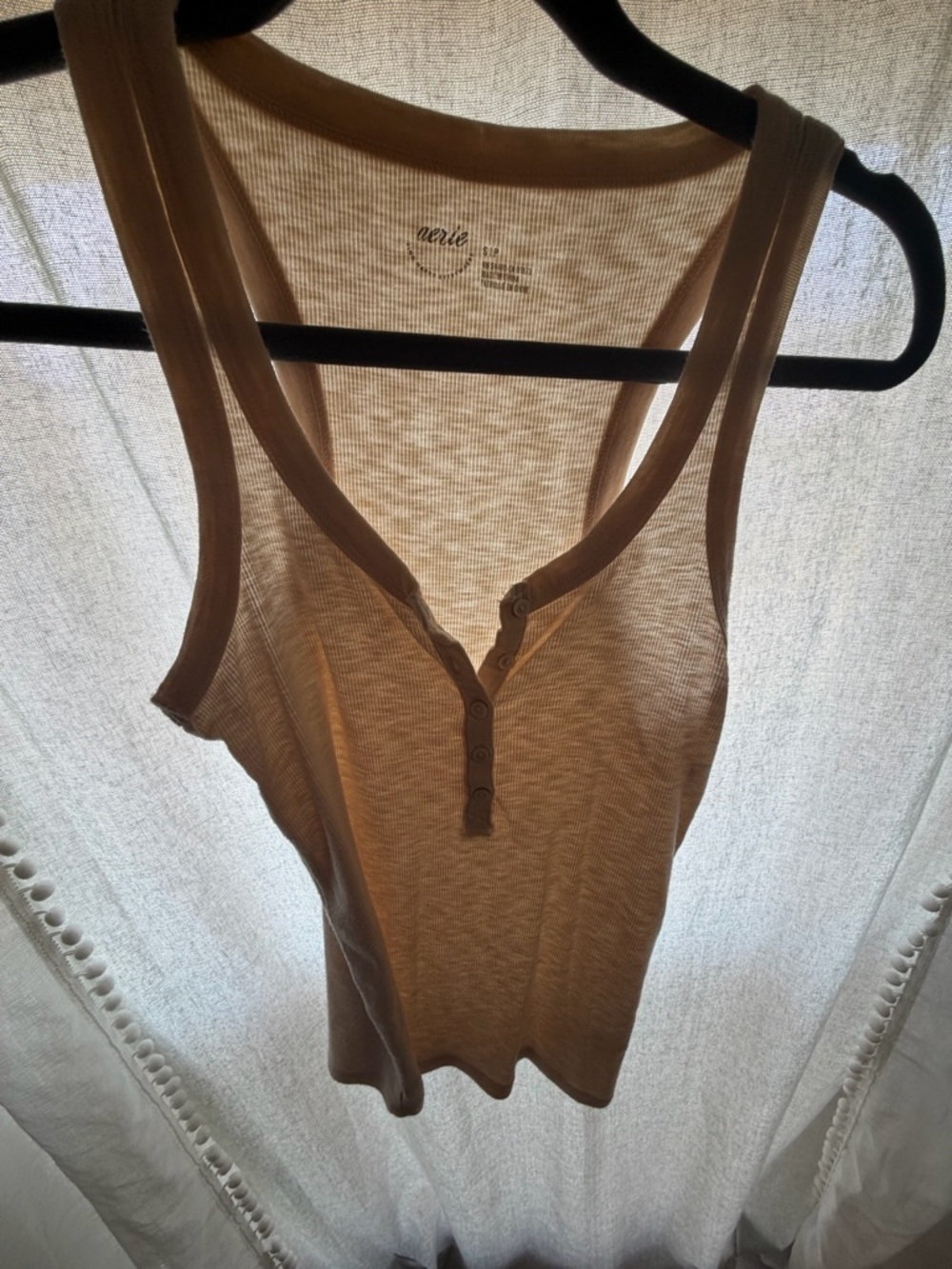 aerie Button-Front Ribbed Tank Top in Beige